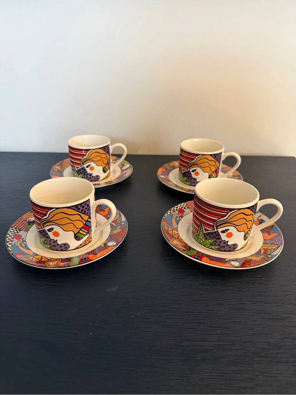 1991 Vitromaster Metropolitan 4 Cup & Saucer Sets Memphis Pop Art